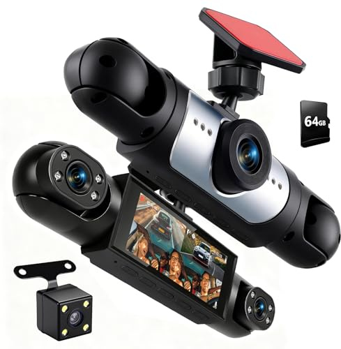 Motorsi Mirror Dash Cam 4 Channel Front Rear, 3,16 Rückspiegel Kamera mit G-Sensor/Parking Monitoring/Night Vision/24H Parking Mode 360 Grad Schutz+ 64GB Karte