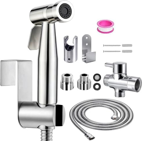 Bidet Handbrause Set, Premium rostfreier Stahl Bidet Handbrause mit G1/2 Ventil und eine G3/8, Bidet Sprayer für Dusche Badezimmer Hygiene Toilettenpapier Windelreinigung