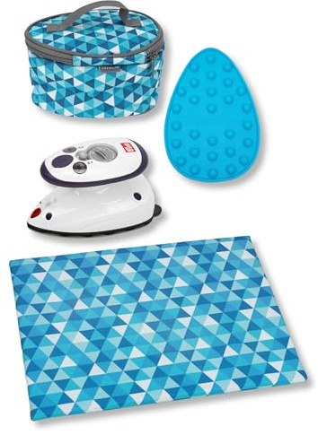 Semplix Bügelset 4-teilig mit Prym Mini-Dampfbügeleisen – Diamond Design mit Bügelunterlage, Silikonablage & Reisetasche – für Nähen, Quilten & Reisen