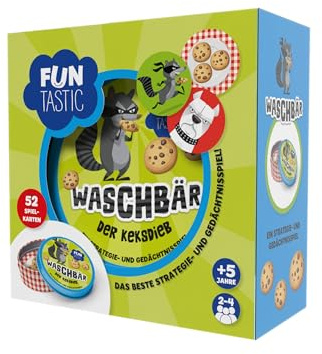 IMAGILAND Waschbär Der Keksdieb, Lustiges Kartenspiel, Gedächtnisspiel ab 5 | Kekse merken, bluffen, Waschbär rufen und Erwachsene überlisten, Regeln in 2 Minuten, 2-4 Spieler, Reisespiel in Metalldose