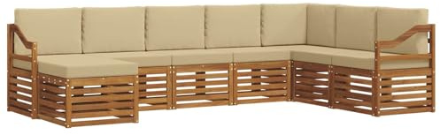 vidaXL Sofagarnituren 8 pcs Natur und Beige Massivholz Akazie, Garten-Sofa, modernes Ecksofa, robuster Outdoor-Möbel für Terrasse und Lounge, Bequeme Sitzgarnitur
