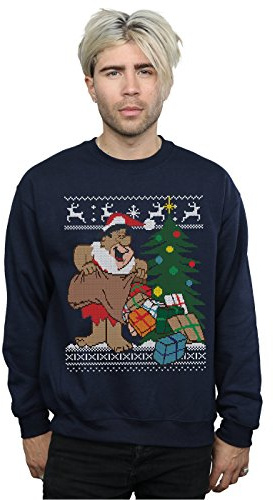 the flintstones Men's Christmas Fair Isle Sweatshirt XX-Large Navy Blue