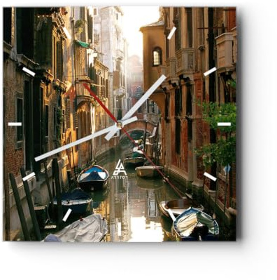 ARTTOR Moderne Wanduhr 40x40cm Quadrat Glasuhr Architektur Städte - 2532 | Venedig Brücke Wasser Glas Analog Wanduhr Lautlos Wanddekoration Wohnzimmer Büro Küche Wanddeko Küchenuhr Geräuschlos ARTTOR