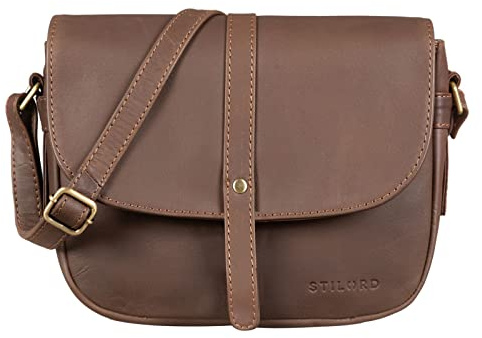 STILORD Kira Umhängetasche Frauen Leder Vintage kleine Handtasche zum Ausgehen Klassische Abendtasche Partytasche Freizeittasche Echtleder Farbe:Cognac - braun