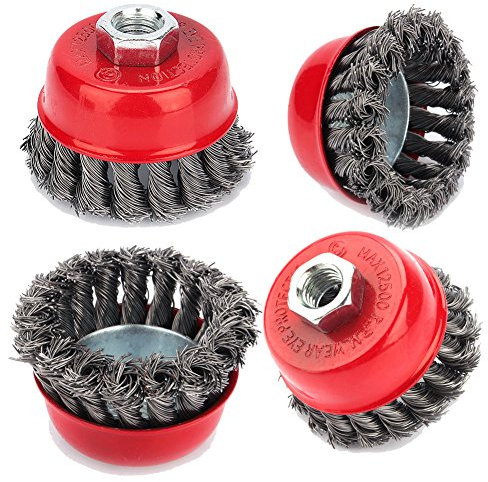 Cepillo Metálico de Alambre, Juegro de 4 Piezas M14 Cepillo Trenzados de Acero para Eliminación de Pintura y Oxidación, Descalcificar, Diámetro 75 mm
