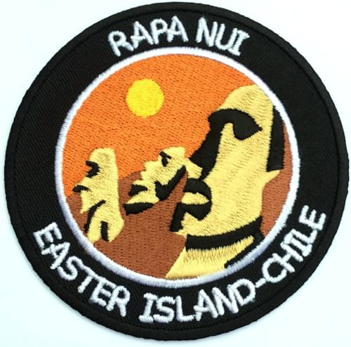 Moai Rapa Nui Osterinsel Patch (9 cm) bestickt zum Aufnähen oder Aufbügeln, Chile Trek Applique Emblem Souvenir