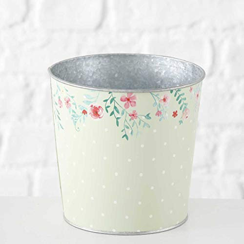 Objektkult Deko Pflanztopf Antonia aus verzinktem Metall mit grüner Papierdekoration im Blüten-Design, Maße (H x B x T): 13 x 14 x 14 cm Landhausstil