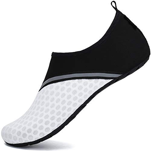 SAGUARO Chaussures de Plage pour Homme Femme Séchage Rapide Aquatiques Chaussettes Léger À l'aise Chaussons de Piscine Antidérapant Chaussures de Bain Piscine Blanche 42/43 EU