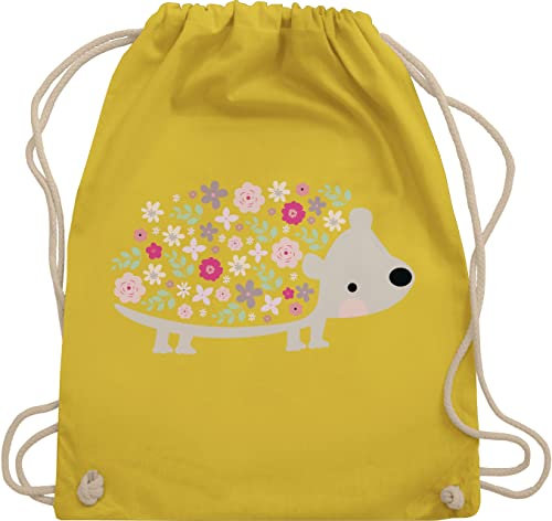 Turnbeutel Rucksack - Ostergeschenk Ostern - Süßer Igel Frühlingstiere mit Blumen - Unisize - Gelb - baumwolle beutel stoff baumwoll kordel stoffbeutel kordelzug als kita wäschebeutel