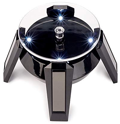 Leadleds Jewelry Display Turntable, Solar Powered Rotating Display Stand with 4pcs White LED Light (Black Base)