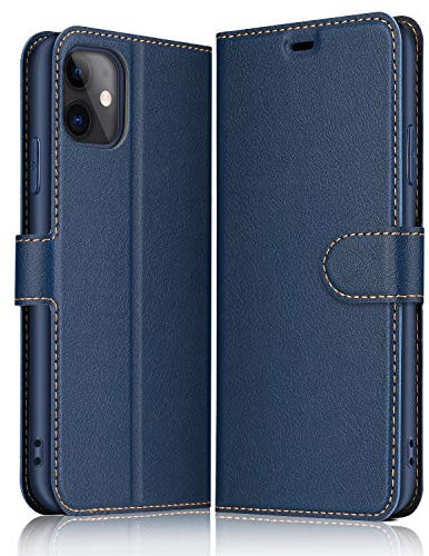 ELESNOW Case Compatible with iPhone 11 (6.1 inches), High-grade Leather Flip Wallet Phone Case Cover for Apple iPhone 11 (Deep Blue)