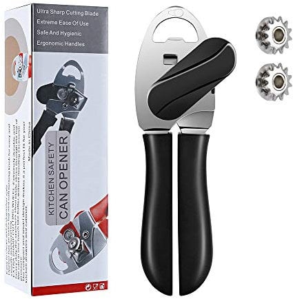 Otstar 4-in-1 Dosenöffner Manuell, Dosenöffner ohne Scharfe Kanten, Flaschenöffner mit Ergonomischem Griff, Großer Drehknopf, ideal für Senioren mit Arthritis(Schwarz)