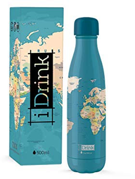 I-Drink Botella Térmica Doble Pared 350/500/750/1.000 ML, Decorada (500 ML, Blue Map)