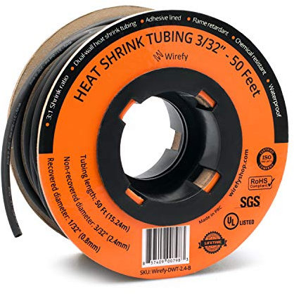 Wirefy Guaina Termorestringente 2,4 mm - Tubo Isolante 3:1 - Interno Adesivo - Nero - Rotolo 15 m