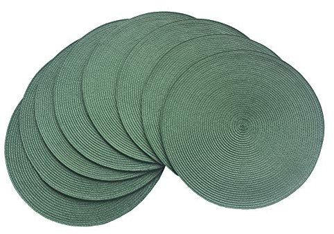 SCF2017 Manteles individuales de plástico de polipropileno trenzado redondo (verde oscuro) (juego de 8)