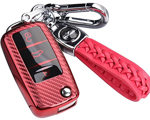 RXXR Autoschlüssel Hülle Kompatibel mit VW Polo, Skoda, Fabia, Golf 4/5/6, T5, Multivan 3 Tasten Autoschlüsselkasten Auto Schlüsselgehäuse Schlüsselhülle Cover mit Schlüsselanhänger
