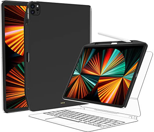 SwitchEasy CoverBuddy 12.9 iPad Pro Case 2021-2022 with Pencil Holder (5-6 Gen) - Compatible with Magic Keyboard, Smart Keyboard Folio (Keyboard, Stand & Trackpad are Not Included) - Black