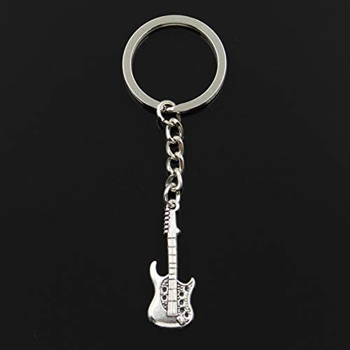 JLZK Mode 30Mm Porte-clés en Métal Porte-clés Porte-clés Antique Couleur Argent Guitare Électrique 36X12Mm Pendentif