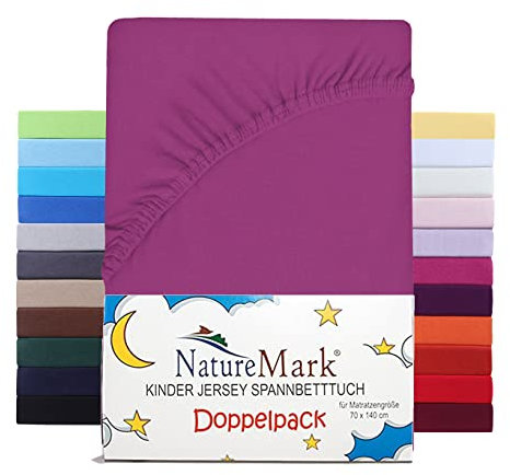 NatureMark 2er Set Kinder Spannbettlaken Jersey, Spannbetttuch 100% Baumwolle, für Babybett und Kinderbett | 70x140 cm - Pink