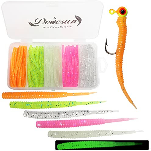 Dovesun Gummifische Angelköder, Gummiköder Kunstköder für Forelle Hecht & Crappie Forellenköder Angeln Würmer 100 Stück