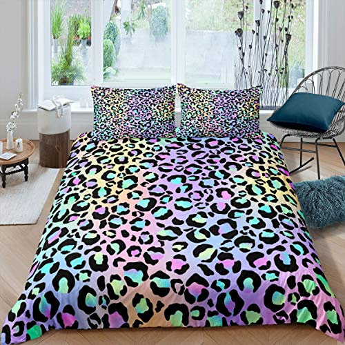 Leoparden-Bettdeckenbezug, Geparden-Bettwäsche-Set für Kinder, Mädchen, Damen, Afrika, Leopardenmuster, stilvoll, bunt, Tierhaut, Tagesdecke, Bezug, Doppelbettgröße
