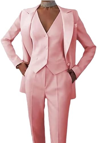 Leader of the Beauty Costume 3 pièces pour femme avec veste, gilet et pantalon, style habillé ou décontracté, rose, M