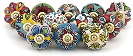 Craft Trade Door Knobs for Drawers Assorted Multicolor Ceramic Cabinet Pull Handle for Kitchen Cupboard Wardrobe Dresser Decorative Furniture Hardware Multicolor - Pack of 12