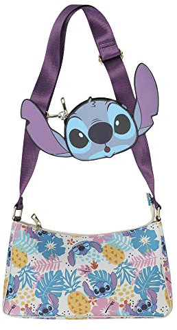 Disney Stitch Sac à main pour femme avec porte-monnaie Motif ananas et feuilles de palmier, multicolore, Taille unique