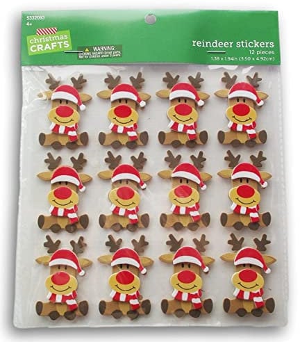 Weihnachts-Rentier und Weihnachtsmannmütze, Schaumstoff-Aufkleber, 3D-Klebestücke, 12 Stück