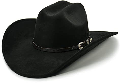 FLUFFY SENSE. Cowboyhut für Damen und Herren mit formbarer breiter Krempe - Filzhut für Cowboys und Cowgirls, Rabenschwarz, M-L