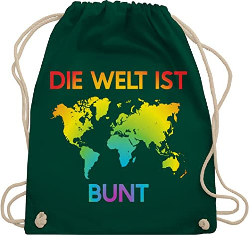 Shirtracer Turnbeutel Rucksack - LGBTQ Kleidung Pride Flag - Die Welt ist bunt – Regenbogen Farben - Unisize - Dunkelgrün - lgbtq-tasche lgbt bunte stoffrucksack lgbtq+ beutel csd stoffbeutel lesbian
