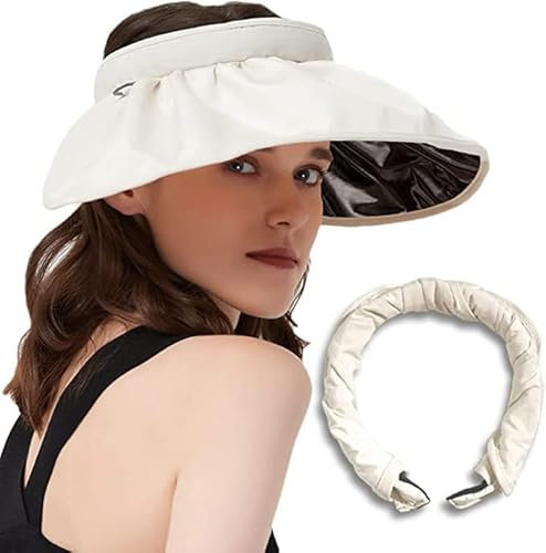 Teogneot Visière Femme, Anti UV Casquette Visière, Visiere Casquette, Large Bord Chapeau de Plage, Casquette de Protection Solaire, UPF50+,Blanc