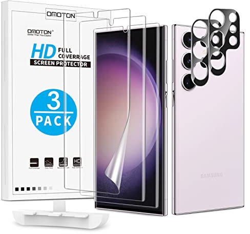 OMOTON für Samsung Galaxy S23 Ultra Schutzfolie, kompatibel mit Samsung Galaxy S23 Ultra Kamera Panzer Schutz Glas, 3+2 Stück, Fingerabdrucksensor unterstützt, Anti-Bläschen, HD TPU Folie
