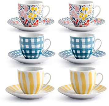 Royal Norfolk Surreal Spring Lot de 6 tasses à café avec soucoupe en porcelaine 90 cc