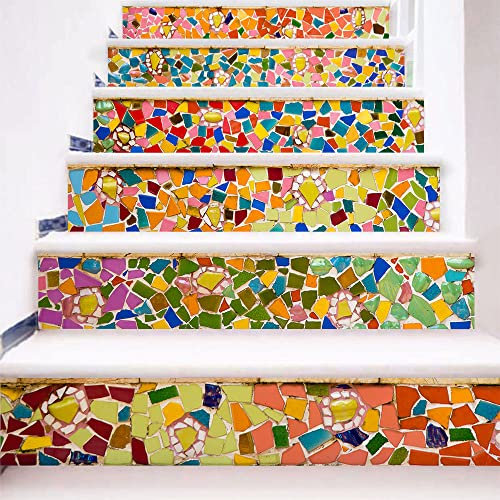 SEJAS 6 Pezzi Adesivi per Scale Autoadesiva Le Scale Alzate Murale PVC Vinile Scala Adesivi Decalcomanie Decorativi, 18 x 100 cm