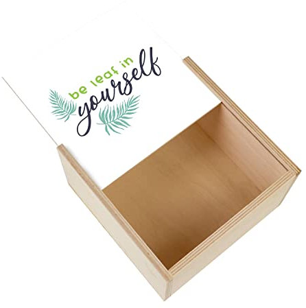 Fabulous Kiste aus Holz – Be Leaf in yourself Pflanzen Topf Garten (11 x 11 x 3,5 cm)