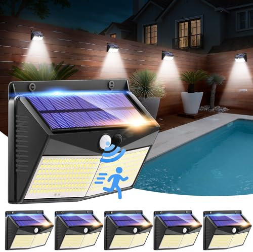 Luz Solar Exterior Jardin【6 Paquete/248LED/1500LM】3 Modo Luces Solares Led Exterior Jardin, IP65 Focos Led Exterior Solares Luces Solares Exterior,Lampara Solar Exterior Luces LED Exterior Luz Solar