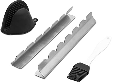 RIMCROW Kabob Rack for Grill, Oven or Smoker; Holds Shish Kebab Skewers for BBQ; Stand is Compatible with Round, Flat, Metal, or Bamboo Skewer Sticks; Includes Basting Brush and Silicone Mitt