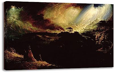 LZ6J8C9 Gerahmt. Religion-Wandkunstbild. John Martin Gemälde auf Leinwand. berühmte Kunstdrucke „Gomorrha“. Leinwandbilder für Wohnzimmerdekoration, 70 x 112 cm (27,5 x 44,1 Zoll), gerahmt