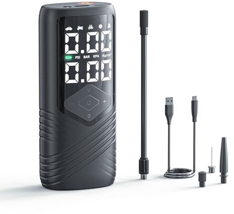 VXDAS Smart-Reifenfüller, elektrische Fahrradpumpe, 150 psi, kabellos, tragbarer Luftkompressor mit Presta- und Schrader-Ventil, Notfall-LED-Licht (Schwarz)