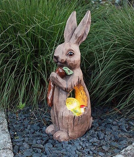 Große Solar Gartenfigur Hase mit LED Beleuchtung 51 cm Gartendeko Solarleuchte Solarlampe Holzoptik Dekoration für Außen