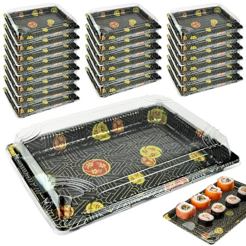 RAINPOP Paquete de 20 bandejas reutilizables para bufé con tapas transparentes,juego de bandejas rectangulares para dulces y sándwiches,bandeja de plástico para catering,bandejas de catering