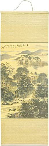 apisserie japonaise, peinture de rouleau chinoise, Défilement mural d'art chinois, peintures décoratives murales, peinture de défilement, Art Paysage Montagnes Ricers Motif Tapis de Bambou Suspendu Pe