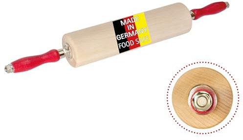 Mattarello Legno professionale – in un unico pezzo di legno di faggio – cuscinetti a sfera (rotolo da forno) (30 cm)
