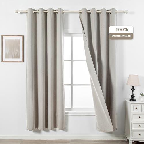 MYSKY HOME Vorhang Blickdicht Thermovorhang Hitzeschutz Gardienen 2-Set H 225 x B 130 cm Schlafzimmer Gardinen mit Ösen Verdunklungsvorhänge, Leinen