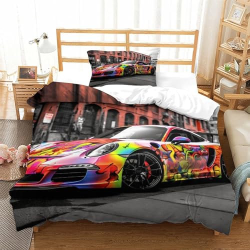 Porsches 911 3D Bettwäsche Bettwäsche Set Microfaser Kinder Erwachsene, Bettbezug Und Kissenbezug Weich Haltbar Atmungsaktive Single(135x200cm)