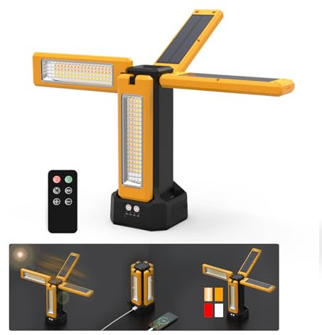 Projecteur de chantier solaire à LED avec trépied, lampe de chantier à batterie rechargeable 13200 mAh, luminosité maximale jusqu'à 8000 lumens (Orange sans support)