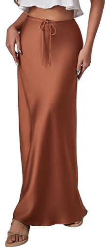 Women's Satin High Waist Maxi Skirt - Long Formal A-Line Silky Solid Color Elegant Skirt