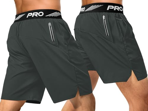 aquota Lot de 2 shorts de sport pour homme - Short d'entraînement - Short de course - Short de course - Short de jogging - Séchage rapide - Avec fermeture éclair