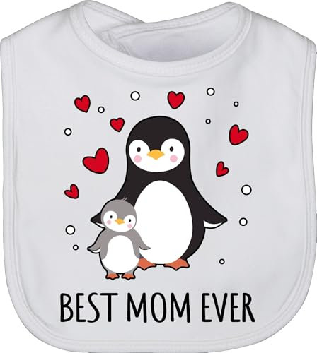 Shirtracer Baby Lätzchen - Mama - Best Mom ever - Pinguine - Unisize - Weiß - muddi muttertag pinguin mamas mutter muttertagsgeschenk mommy mother's day mutti mama's muttertagsgeschenke mami mother
